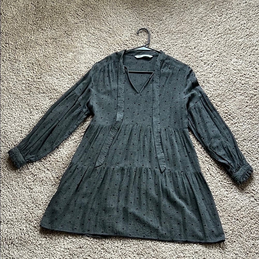 Zara Gray Polka Dot Dress